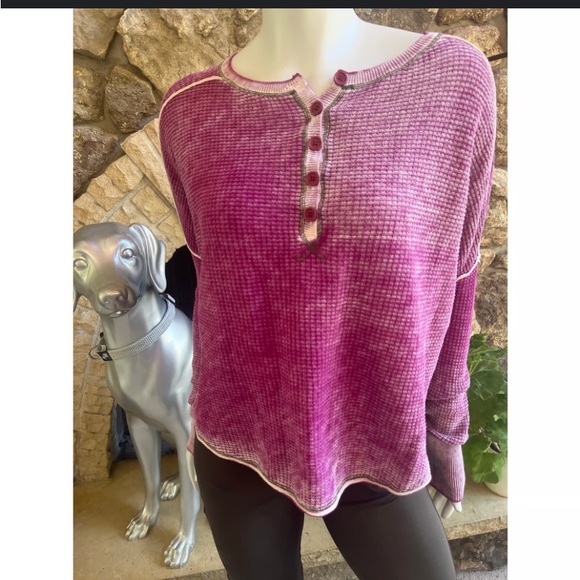 Sundance Gentry Henley RedWaffle Knit Long sleeve top thermal winter casual